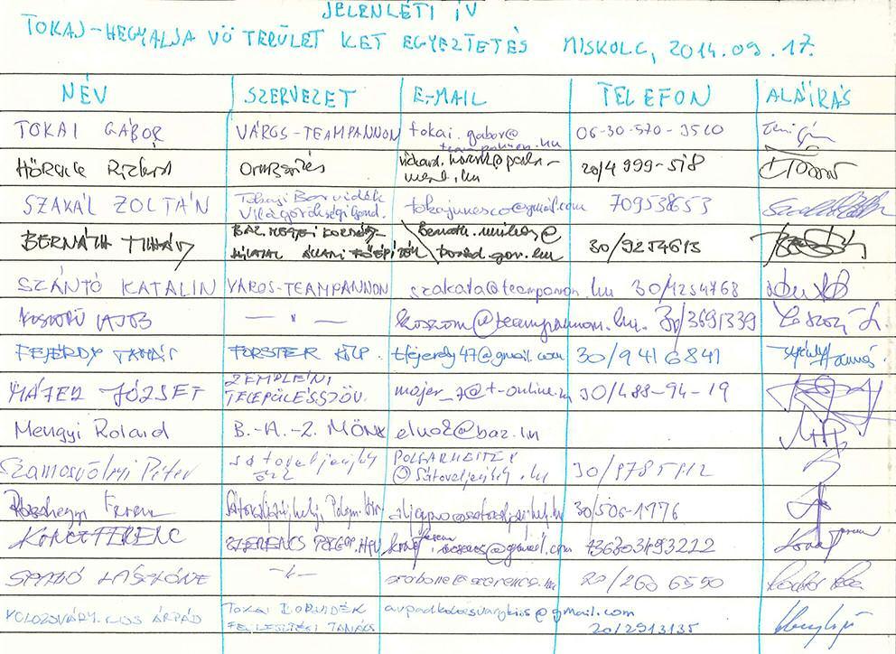 Tokaj-hegyalja Történelmi Borvidék kultúrtáj Világörökségi Terület Világörökségi Kezelési terve Települési egyeztetés emlékeztetője 2014. szeptember 18.