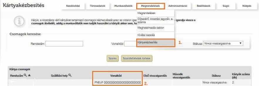 Az Erzsébet-utalvány Plusz kártya Megrendelői Felületen a belépést követően