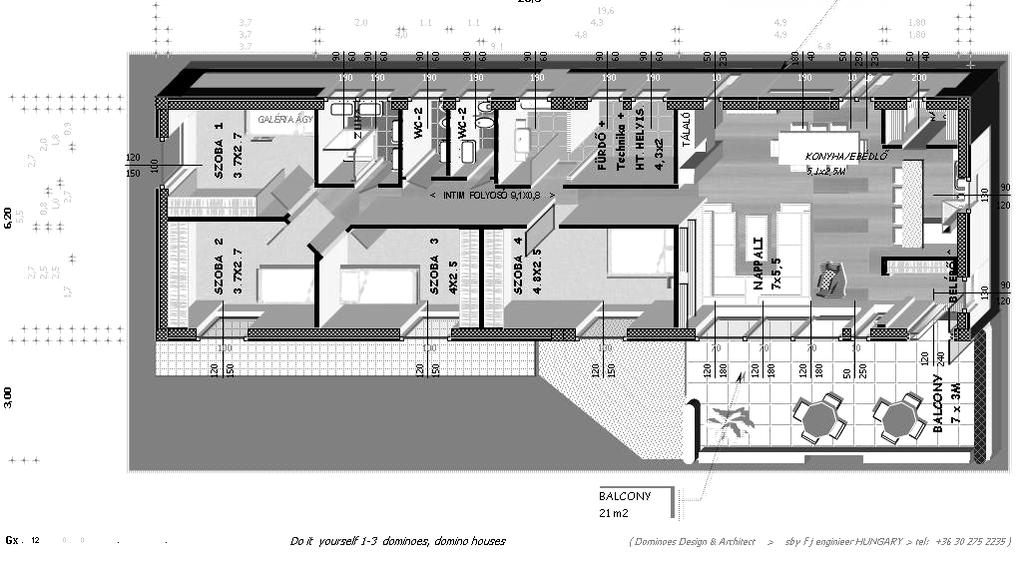 4 szoba Nappali totál (126m2) www.extramobilhazak.hu/dominohazak/i.form-grand-home-126-2-4szoba.