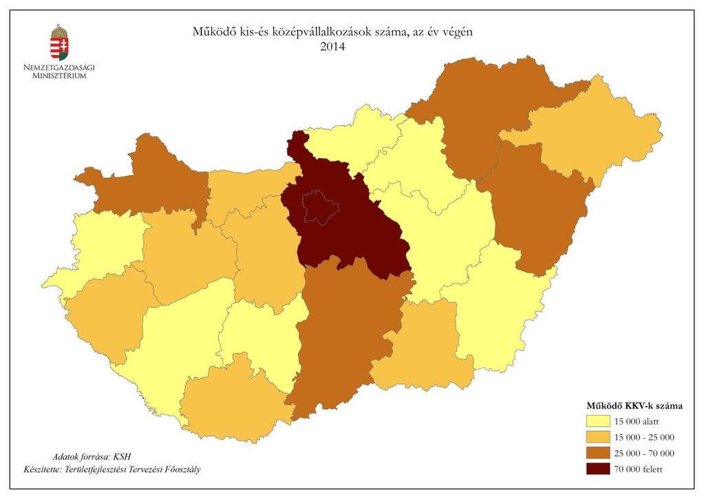 A következő ábrák a kis- és közepes vállalkozások főbb jellemzőit területi megoszlásuk szerint szemléltetik.