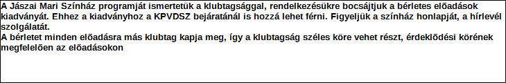 Támogatási program elnevezése: Színházbérlet támogatás Tatabánya Megyei Jogú Város Önkormányzata 216. 1.