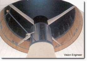 The solar updraft tower, which had turbines at its base, rose from the middle of a 46