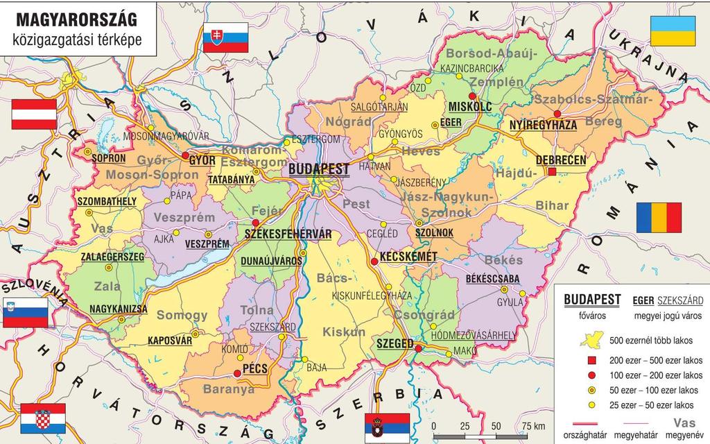 Közigazgatási térkép: Megyéket,