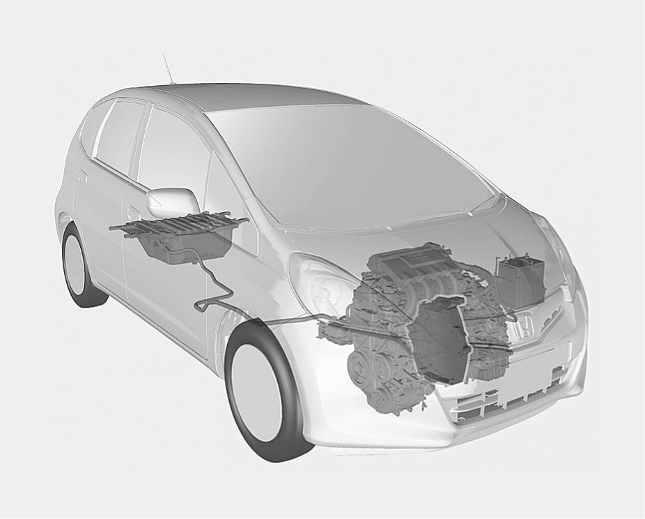 A Honda IMA rendszerrel kapcsolatos információk IMA AKKUMULÁTOR (100 VOLTOS) IMA ÁRAMKÁBEL (narancssárga) TELJESÍTMÉNYVEZÉRLŐ EGYSÉG (PCU) IMA MOTOR 12 VOLTOS AKKUMULÁTOR MOTOR A nagy feszültségű