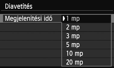 3 Diavetítés (Automatikus lejátszás) [Megjelenítési id ] [Ismétlés] [Átt nési effekt] [Háttérzene] 4 5 Diavetítés indítása. Válassza [Start] opciót, majd nyomja meg a <Q/0> gombot.