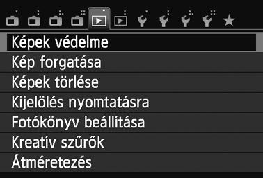 K Képek védelme A képek védelmére szolgáló funkció megakadályozza a képek véletlen törlését. 3 Egyetlen kép védelme 1 2 Válassza a [Képek védelme] lehet séget.