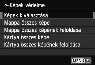 Válassza ki a [Képek kiválasztása] elemet, majd nyomja meg a <Q/0> gombot. Képvédelem ikonja 3 Állítson be védelmet a képre.