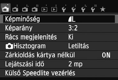 3 Menüm veletek Menübeállítási eljárás 56 1 2 3 4 5 6 Jelenítse meg a menüképerny t. Nyomja meg a <M> gombot. Válasszon lapot. A fül kiválasztásához nyomja meg a <YA>/<ZO> gombot.
