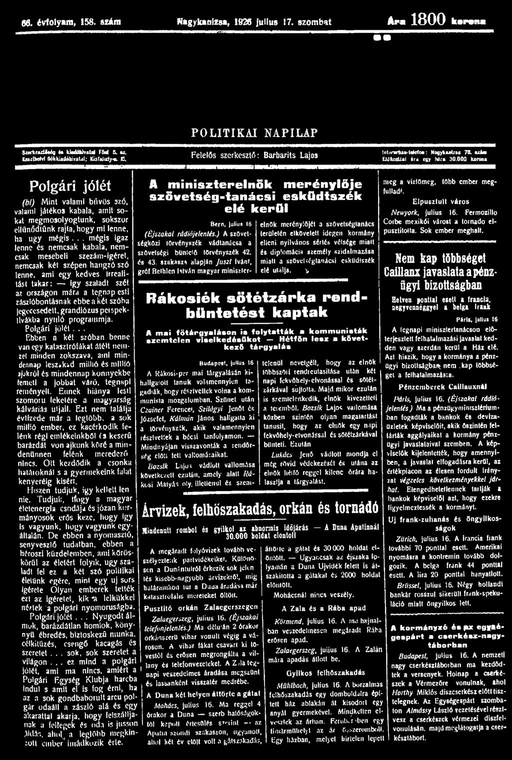 Nagykanizsa, 1928 jullus 1, csütörtök Ami POLITIKAI NAPILAP. Szabadlábra  helyezik Bethlen miniszterelnök merénylőjét? - PDF Ingyenes letöltés