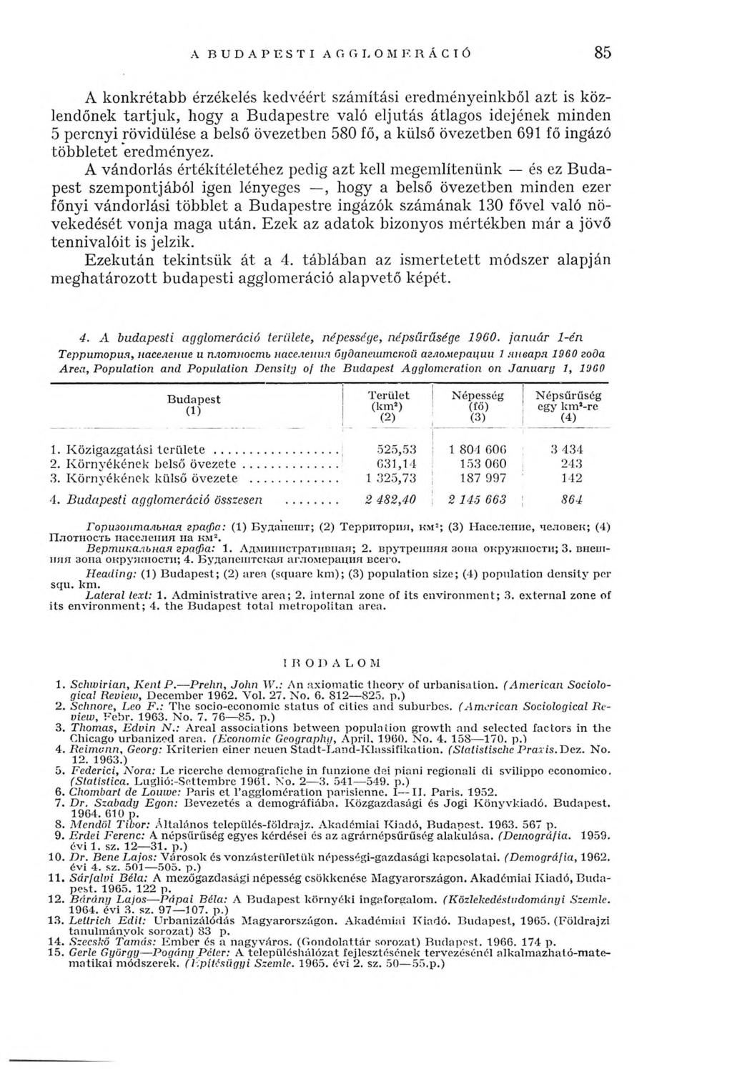 A BUDAPESTI AG G L О M F, RÁCIÓ 85 A k o nkrétabb érzékelés kedvéért szám ítási eredm ényeinkből azt is közlendőnek ta rtju k, hogy a B udapestre való eljutás átlagos idejének m inden 5 percnyi