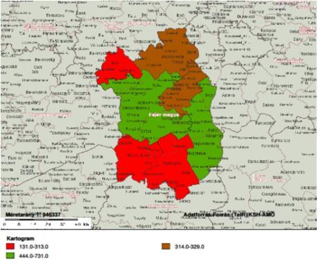 34. térkép: Talajtermőképesség megoszlása Fejér megyében, [Forrás:(TeIR) KSH-ÁMÖ] A kistérségben a szántóterület jelentős része kiváló minőségű. A szántóként használt terület (37.