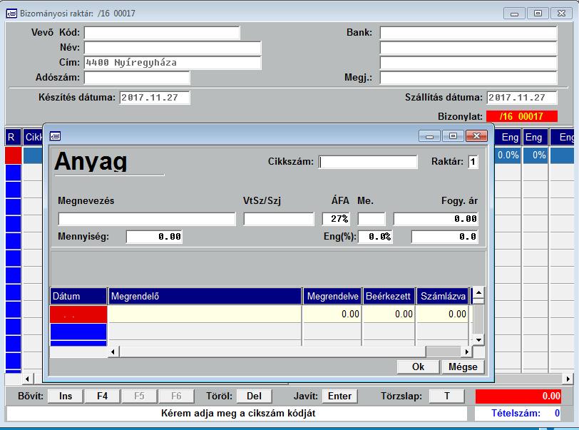 8. Bizományosi raktár A program lehetőséget nyújt a bizományosi raktár kihelyezések nyilvántartására.