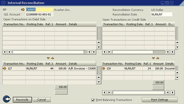 Visszavont egyeztetés Az SAP Business One 2007 A el tti verzióiban manuális egyeztetés visszavonásakor (Bank Számlakivonatok és egyeztetések Korábbi egyeztetések kezelése) a visszavont egyeztetésben