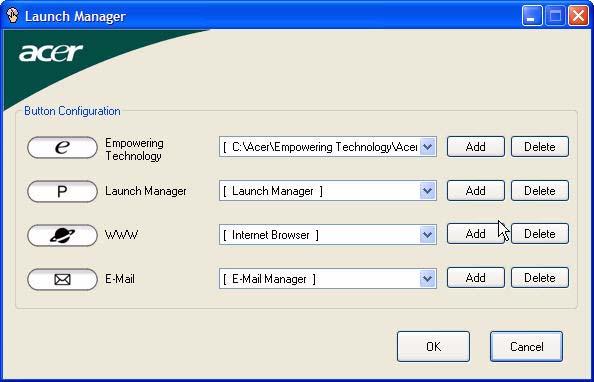 40 Launch Manager A Launch Manager lehetővé teszi a billentyűzet fölött található 4 gyorsindítás gomb beállítását.