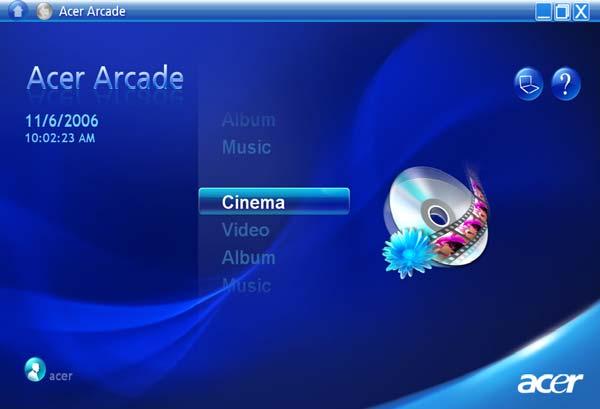 51 Acer Arcade (csak bizonyos modellek esetében) Az Acer Arcade integrált lejátszó zene, fotók, DVD-filmek és videofelvételek lejátszásához. Mutató eszközzel vagy távirányítóval lehet használni.