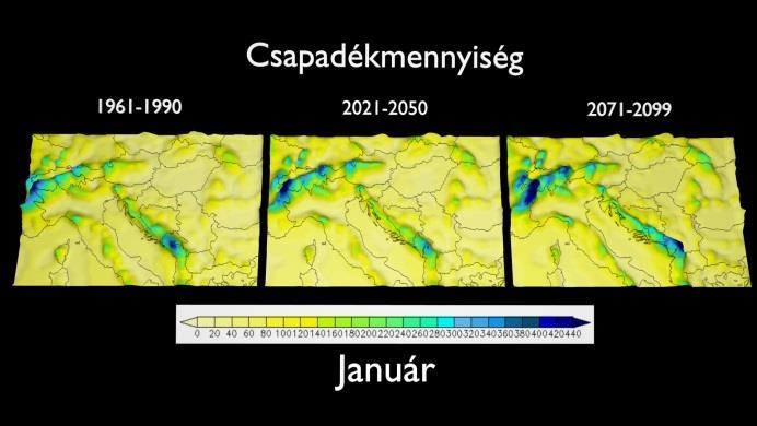 Izovonalas módszer: Az 69. ábrán látható térképek a 3D-s izovonalas ábrázolást prezentálják. Átlagos havi csapadékmennyiséget ábrázoltam, folytonos izovonalas megjelenítéssel.