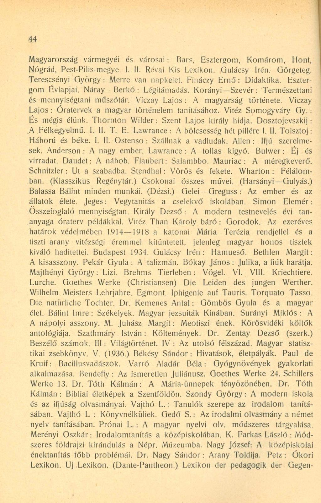 44 Magyarország vármegyéi és városai: Bars, Esztergom, Komárom, Hont, Nógrád, Pest-Pilis-megye. I. II. Révai Kis Lexikon. Qulácsy Irén. Görgeteg. Terescsényi György: Merre van napkelet.