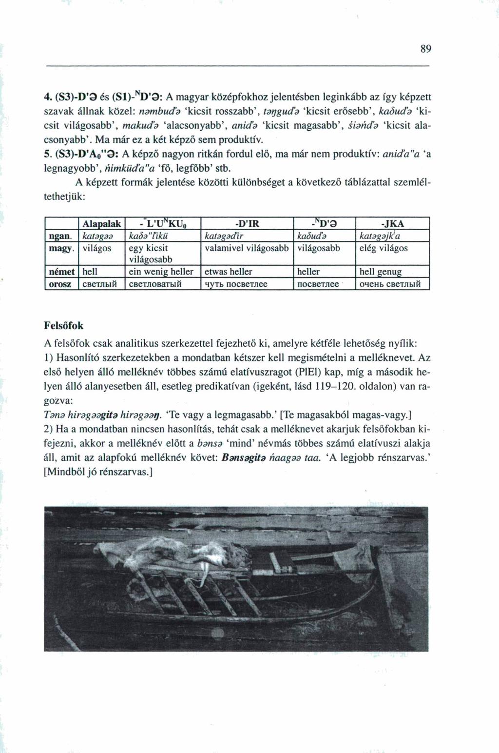 89 4. ( S 3 ) - D ' 9 és (S1)- N D'9: A magyar középfokhoz jelentésben leginkább az így képzett szavak állnak közel: nambud'a 'kicsit rosszabb', tarjgud'a 'kicsit erősebb', kaőud'a 'kicsit