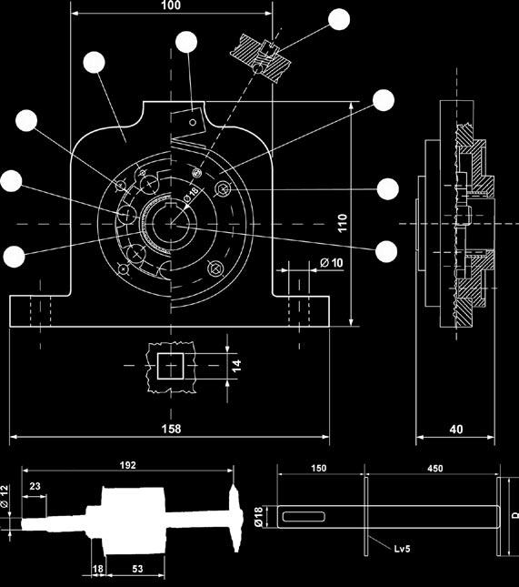 - Carcasă din oţel zincat 2 - Roată dinţată din oţel 3 - Role din oţel 4 - Rulment 5 - Capac din aluminiu turnat 6 - M50 x 30 şurub cu gaură interioară şi cu piuliţă cu rondelă 7 - M4 x 0,5L = 5