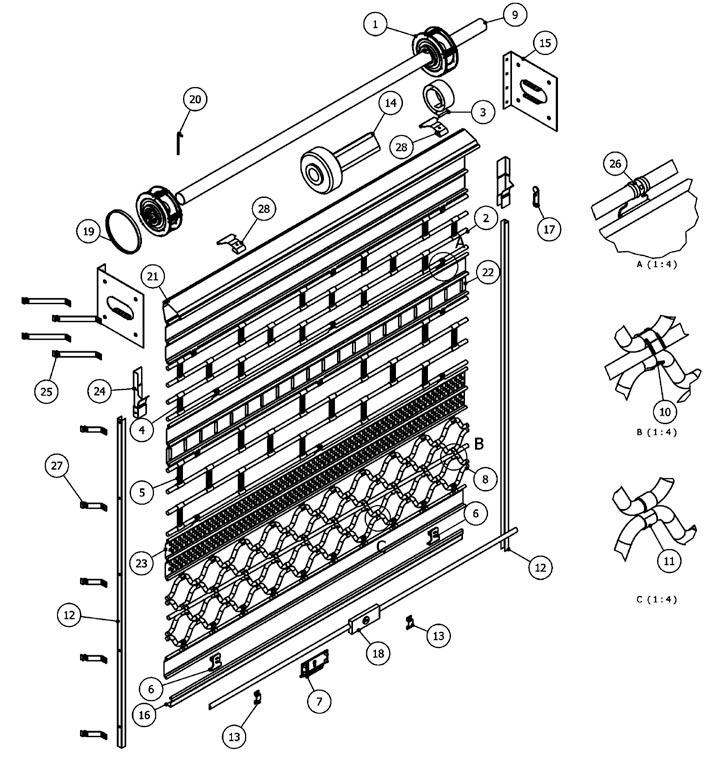 1. Rugóház 2. 14x1,2 vagy 18x1 tüzihorganyzott cső 3. Laprugó 4. Összekötő elem tüzihorganyzott 5. Összekötő elem tüzihorganyzott (100x14) (100x18) (120x18) 6. Ütközőfül 7. Zárfedlap 8.