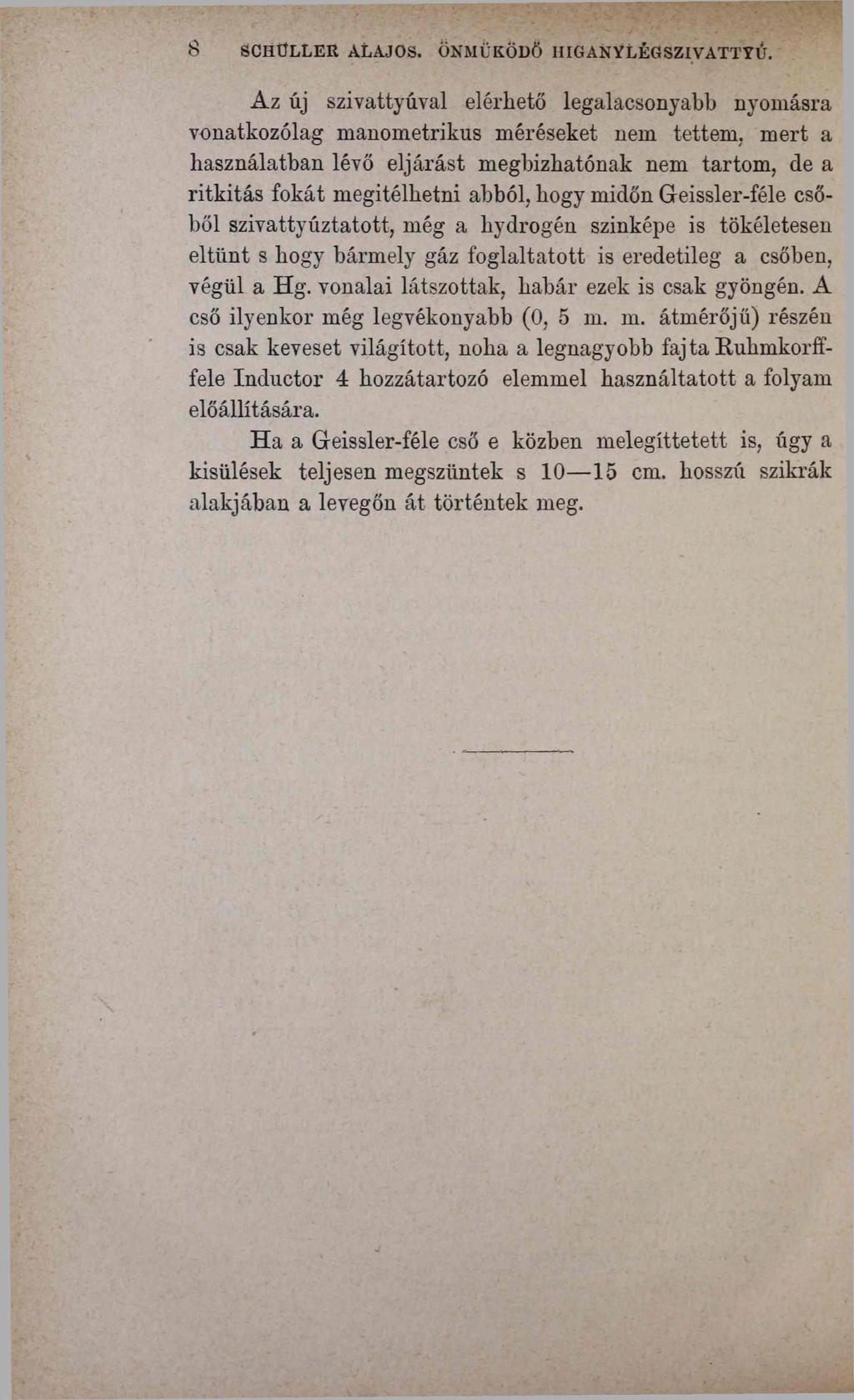 8 SCHÜLLER ALAJOS. ÖNMÜKÖDÖ HIGANYLÉGSZIVATTYÚ.