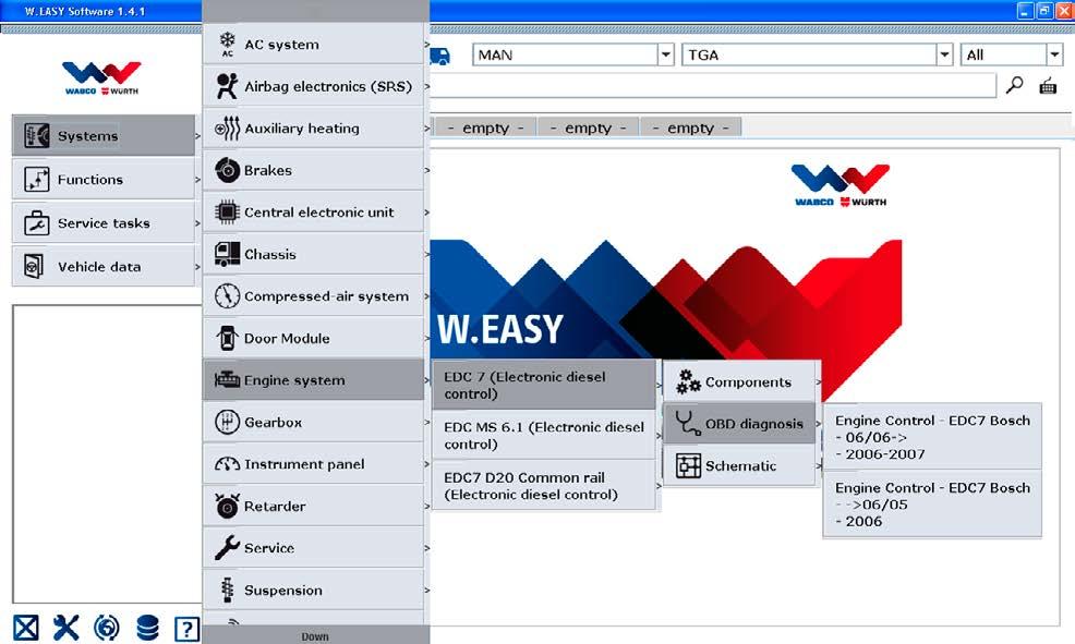 W.EASY 7 W.EASY 7.1 Diagnosztikai megoldások haszonjárművek részére Minden egyes W.EASY diagnosztikai megoldás (a WABCO rendszerdiagnosztikát is beleértve) egy alapcsomagból áll.