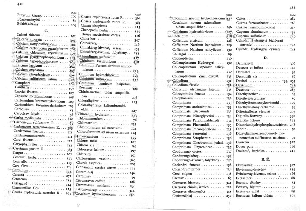 l.i 4IO Oldal Butyrum Cacao................. 00 i' Charta exploratoria lutea R...... 363 Búzakeményítő................. 80 f /Charta exploratoria rubra R..... 364 Bükkfakátrány............... 269!