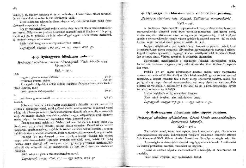 85 vízben, 3 sr. tömény szeszben és 5 sr. aetherben oldható. Vizes oldata savanyú, de natriumchloridot oldva benne semlegessé válik.