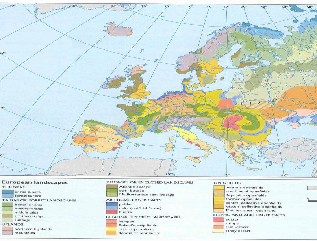 3. ábra Meeus Európa tájtípus térképe (Stanners and Bordeau 1995) Eredmények hasznosítása A jelentés értelmezésében a táj megőrzése, rehabilitációja és fejlesztése segíti a környezetvédelmet és a