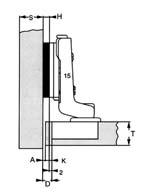 05 TL Ráütődő, önzáró kivetőpánt Szerelhető a normál pántalátétekkel. Javasolt pántalátét mérete: H= 0 mm, ha K= 3-6 mm és D= 18 mm 00002800100 H= 4+K-D +3 /-0.5 n248.