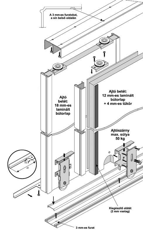 3 Cosmo tolóajtó szerelvény bútor- és