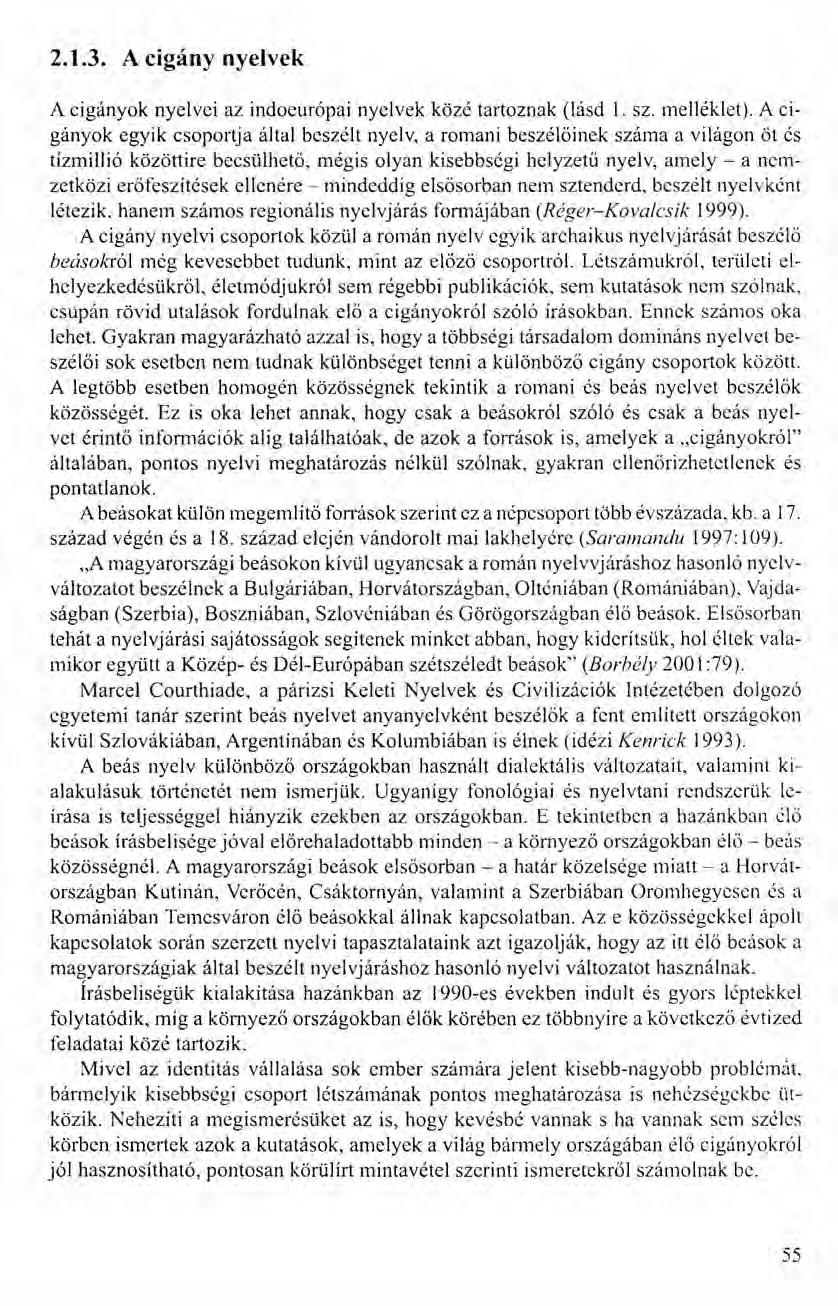 2.1.3. A cigány nyelvek A cigányok nyelvei az indoeurópai nyelvek közé tartoznak (lásd 1. sz. melléklet).