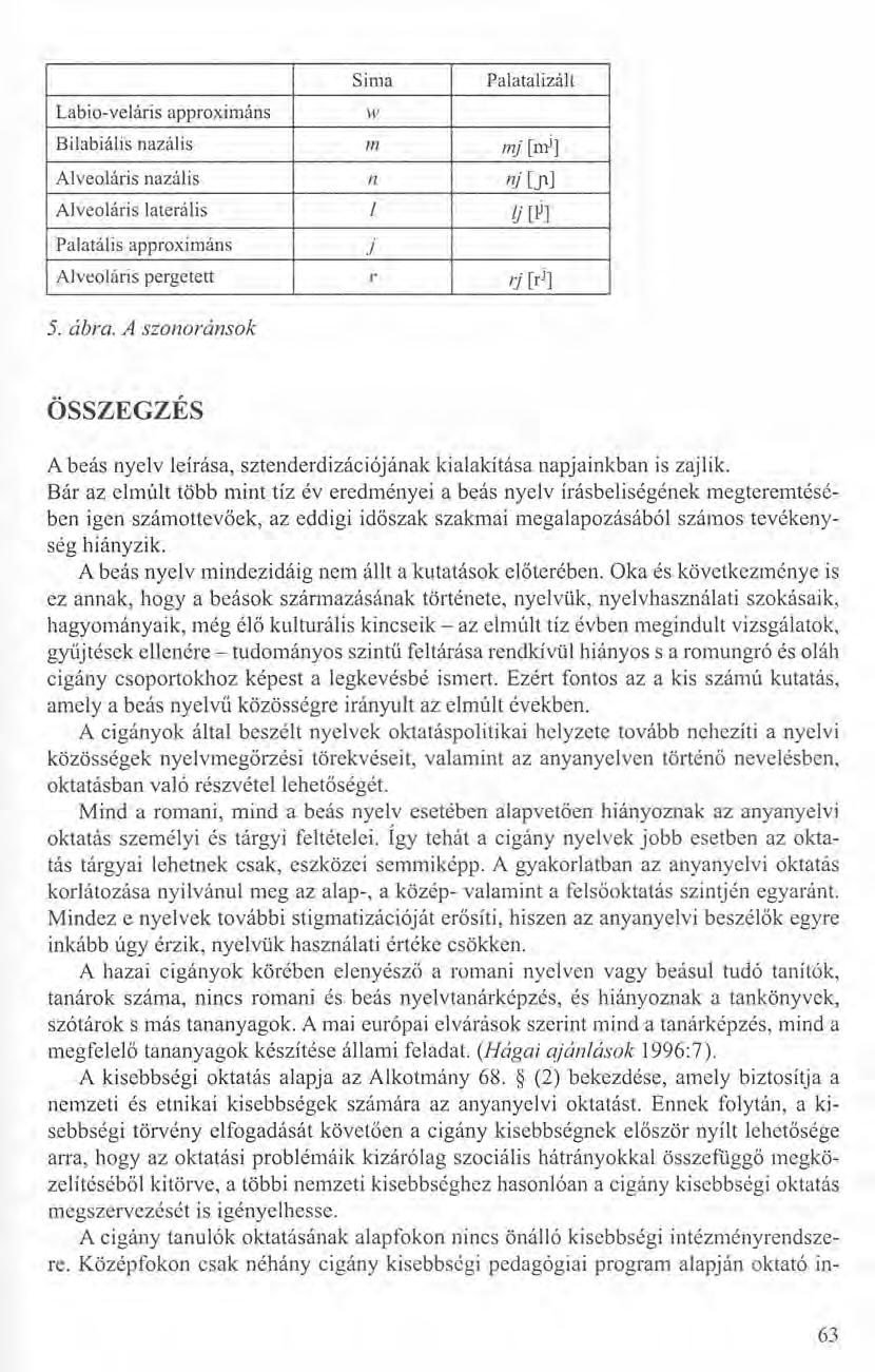 Sima Palatalizált Labio-veláris approximáns w Bilabiális nazális m mj [mi] Alveoláris nazális n nj l.nl Alveoláris laterális 1 lj [lj] Palatális approximáns j Alveoláris pergetett r rj [r j ] 5. ábra.