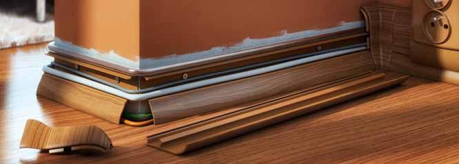 SPECIÁLIS KÉTRÉTEGŰ TECHNOLÓGIA 70 mm FESTÉS ÉS TAPÉTÁZÁS A PADLÓSZEGÉLYEK LESZERELÉSE NÉLKÜL A szegélyléc nyitott felső részének köszönhetően lehetséges a festés és tapétázás, majd a felső szegmens