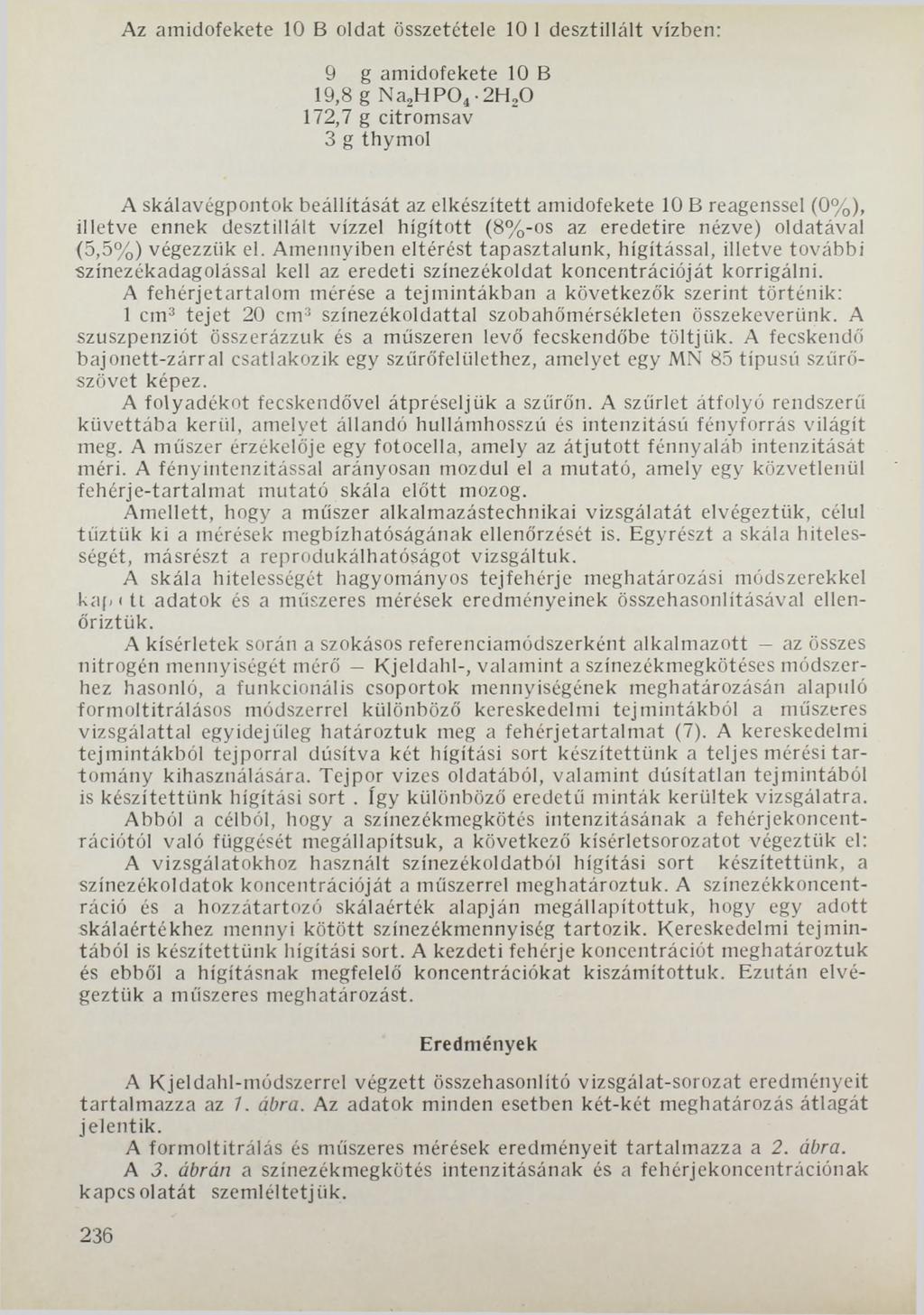 Az amidofekete 10 В oldat összetétele 10 1 desztillált vízben: 9 g amidofekete 10 В 19,8 g N a,h P04 2H20 172,7 g citromsav 3 g thymol A skálavégpontok beállítását az elkészített amidofekete 10 В