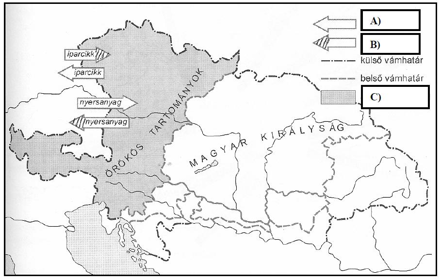 A kora újkori magyar történelem Érettségi feladatok gyűjteménye 33 17. A feladat a XVIII. századi Magyarországgal kapcsolatos. (E/4) Oldja meg a feladatot a térképvázlat és ismeretei segítségével!