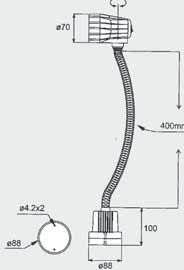 tisztítható műanyag ház Mágneses és szerelőtalp 500 mm-es kar IP 20 védelem Beépített transzformátor - 20 W/230 V csatlakozás Fekete
