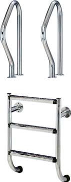 Our ladders are made of AISI304 stainless steel with a shiny polished finish. With anchor socket in the box, anchor with flange is optional. Steps are covered with non-slip safety rubber.