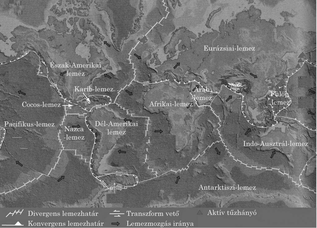 Muzsnay Cs. 3. ábra: Az aktív vulkánok és a földrajzilag jellegzetes vonalak elhelyezkedése. Fig. 3. Localization of the active volcanoes and the geographically distinctive lines (Forrás: http://3.bp.