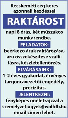 Szállást, cafetériát, utazást biztosítunk. 06-70/354-9321 BETANÍTOTT varrónőket keresünk kecskeméti telephelyre (Szabó-Cseh Kft., Írisz u. 3., Auchan mellett), teljes munkaidőben, határozatlan időre.