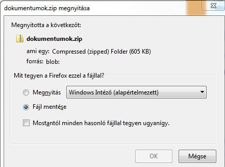 zip fájlt, amelyet mentsünk el.