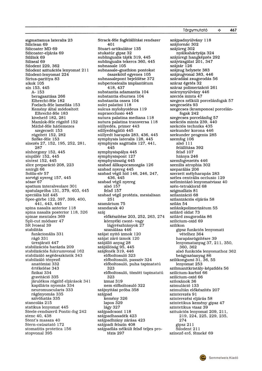 slgmatlsmus lateralis 23 SUtclean 69 SllIcoater MD 69 SUtcoater-eljárás 69 SUUInk 69 SUtseal69 SUodent229.362 SUodent szituációs lenyomat 211 SUodent-lenyomat 224 Strlus-parlttya 83 síkok 105 sín 153.