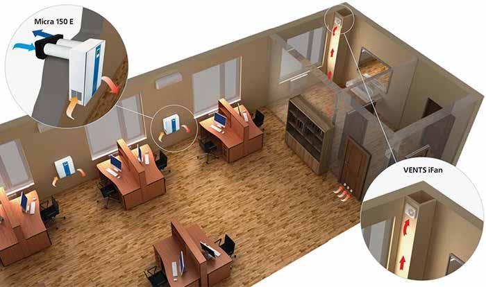Egyhelyiséges hővisszanyerők MICRA 150 E A Vents MICRA egyhelyiséges hővisszanyerője biztosítja a szoba tiszta levegőjét minimális energiafogyasztás és