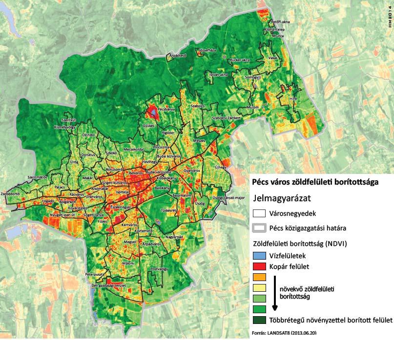 Pécs város zöldfelületi borítottsága 42.