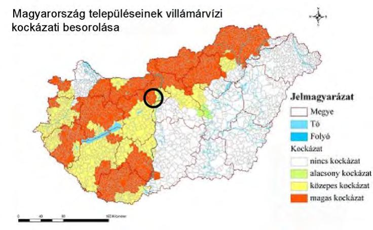 A villámárvíz-veszély mértékére a katasztrófavédelem készíttetett térképet, aszerint a település villámárvízi kockázati besorolása magas kockázatú.