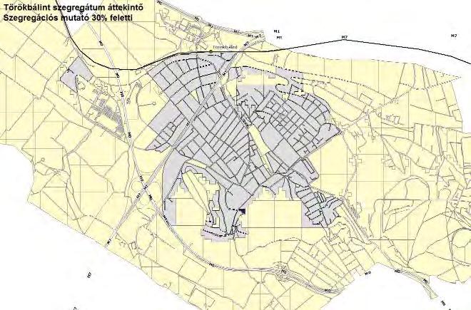 T13. ábra: Törökbálint szegregátum áttekintő (2011) Forrás: KSH adatszolgáltatás Törökbálint aktív korú népességének (15-59 év között) 35%-a nem rendelkezik rendszeres munkajövedelemmel. (T13.