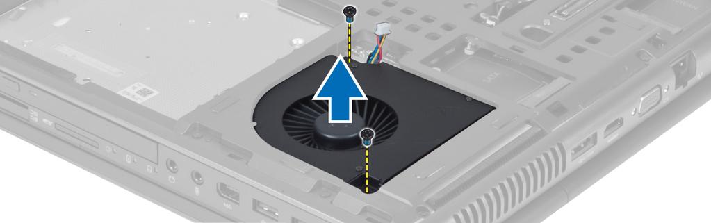 Kövesse a Miután befejezte a munkát a számítógép belsejében című fejezet utasításait. A processzorventilátor eltávolítása 1.