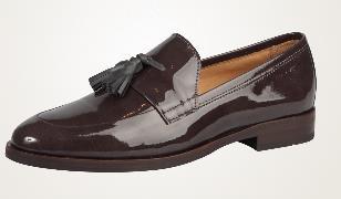 NICOLE Elegáns női lakk kecskebőr penny loafer, makkos