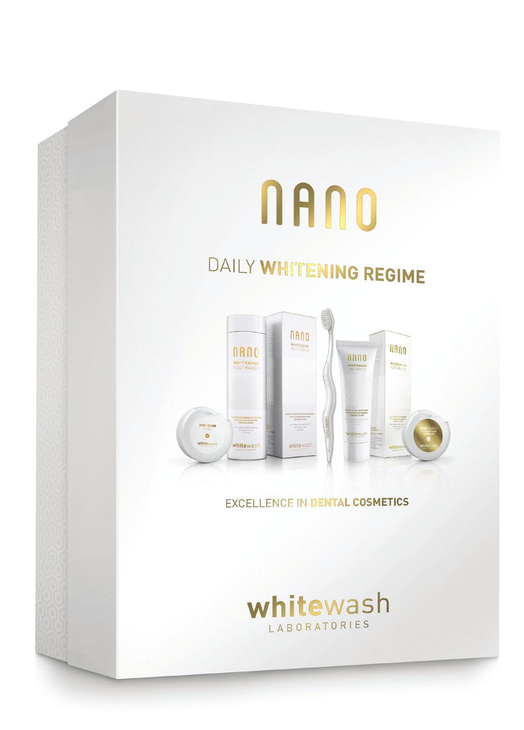 whitewash érzékeny fogakra tervezve 16 Daily Whitening Regime - Exkluzív szett a mindennapi szájápoláshoz 1 db nano whitening toothpaste fehérítő fogkrém 75 ml 1 db nano whitening mounthwash fehérítő