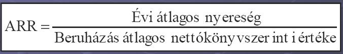 b) Beruházás átlagos hozama (ARR): az átlagos nettó könyv szerinti értékre jutó évi átlagos nyereséget mutatja.